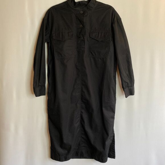 Gap Collarless Henley Pocket L/S True Black Khaki Midi Shirt Dress Size Small - Picture 2 of 16